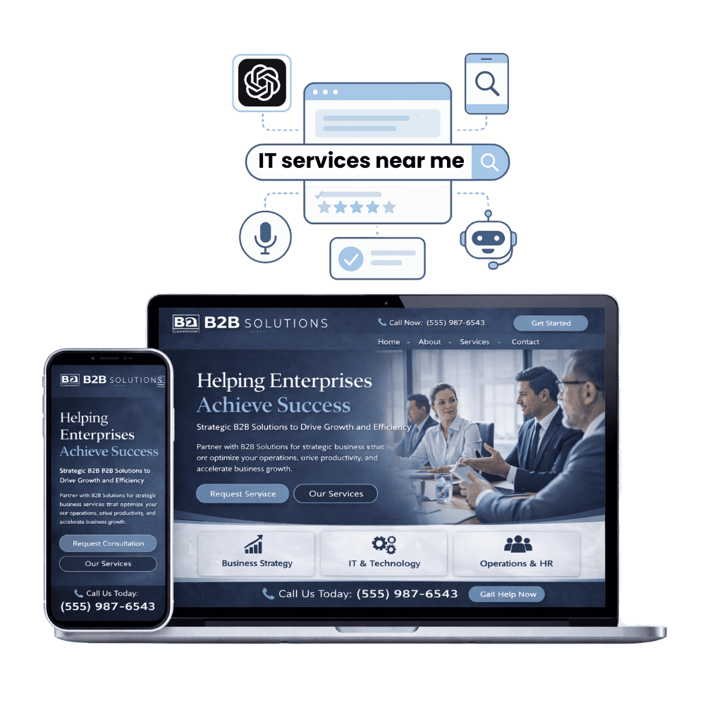 AI-powered B2B business website design optimized for SEO, Google rankings, and ChatGPT visibility on desktop and mobile.