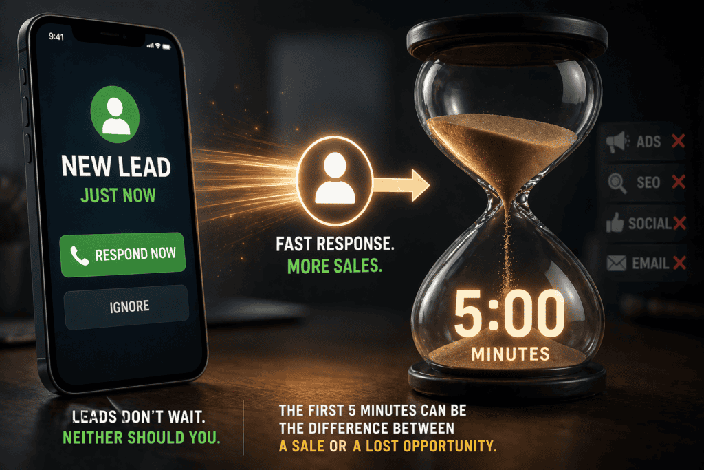 fast lead response concept showing immediate follow up within five minutes